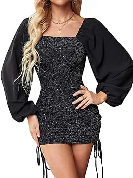 Amazon.com: WDIRARA Women's Glitter Bishop Sleeve Drawstring